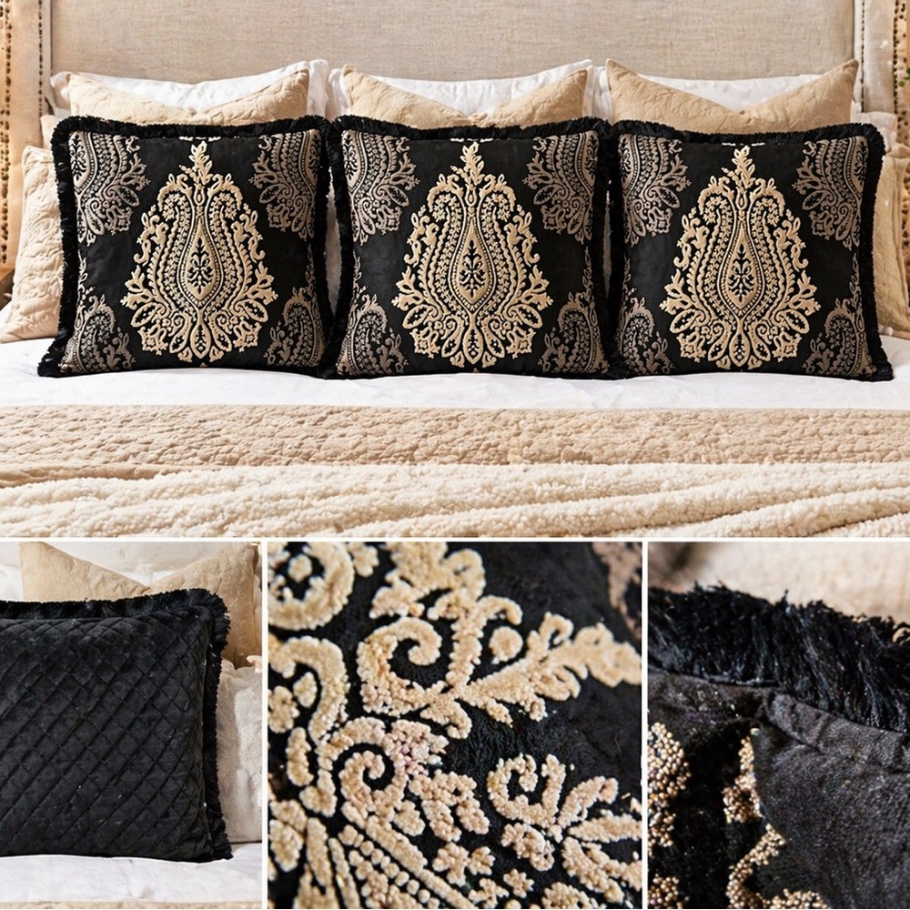 Set of 3 Euro Shams 27” – Romo Cut Velvet Paisley Damask